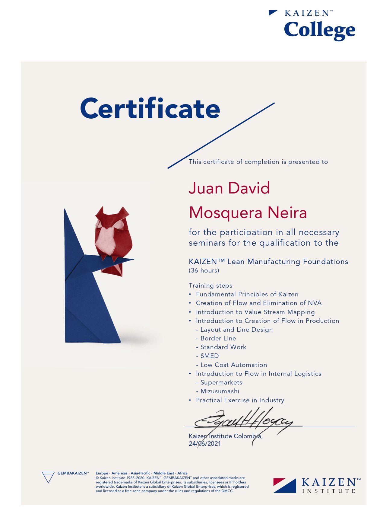 Certificate KAIZEN™ Lean Manufacturing - Foundations